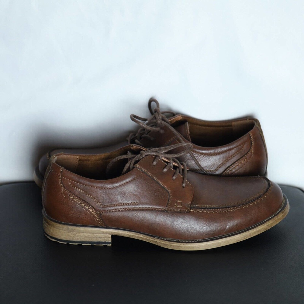 St Johns Bay Leather Loafers Men's Brown Lace Up Memory Foam Shoes Size 10